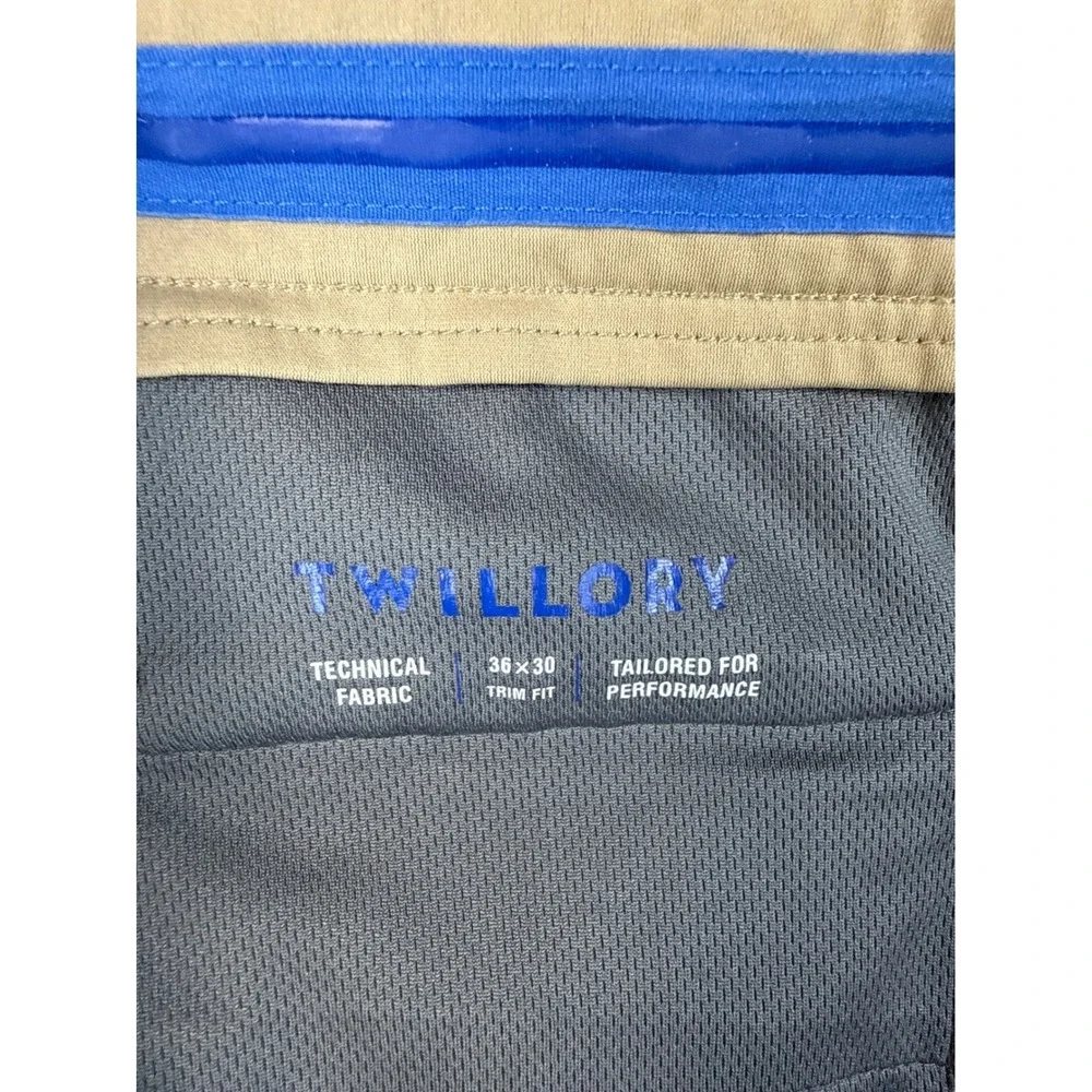 Twillory Performance Pants Mens 36x28 Trim Fit Khaki Golf Technical Fabric Chino